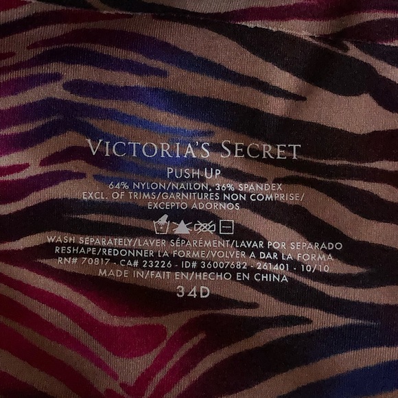 VICTORIAS SECRET pink tiger stripe push-up bra 34D - Picture 3 of 3